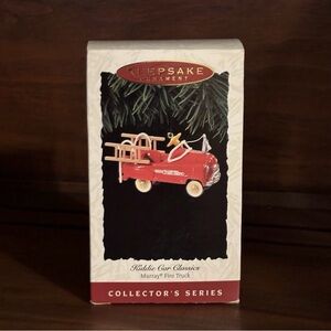 REDUCED PRICE!!  Hallmark Keepsake Red Fire Truck Kiddie Car Ornament. 1995.